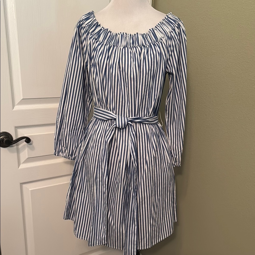 GAP Blue and White Ruffled Off-the-Shoulder Sundress